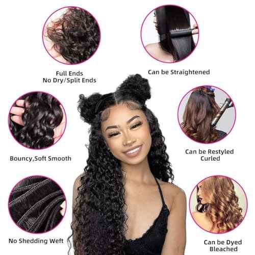 Yavida Water Wave Human Hair Bundles Wet and Wavy Bundles Human Hair Brazilian Unprocessed Remy Hair Water Wave Weave Extensions 10 12 14 Inch Natural Black