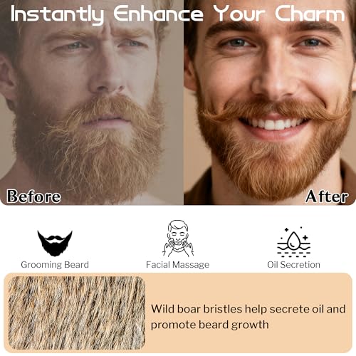 Boar Bristle Beard Brush for Men, 4.2-Inch Black Walnut Wood Handle Military Style, Men's Natural Wooden Boar Bristles Mustache Brush - Medium Hardness