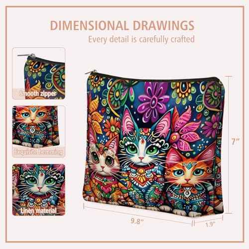 Bohemian Cat Makeup Bag Gift: Cute Boho Cats Themed Cosmetic & Toiletry Organizer Pouch For Daughters, Sisters, Friends,Teen Girls & Women.Ideal Gift For Travel, Birthdays, & Christmas.