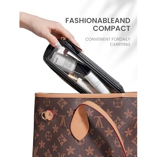 ROWNYEON Small Waterproof Toiletry Organizer Train Case, CLear Travel Makeup Bag for Women£¬Transparent Cosmetic Bag£¬Portable Makeup Case Organizer (black)