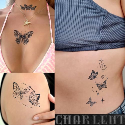 CHARLENT Butterfly Semi-Permanent Tattoos - 1-2 Week Waterproof