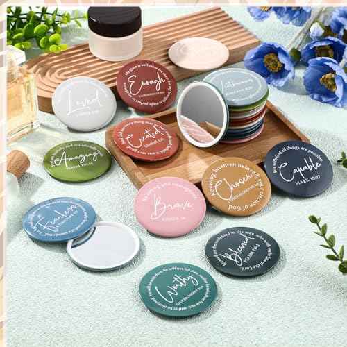 Geelin 48 Pcs Christian Mini Compact Mirrors for Purse Inspirational Bible Verse Scripture Portable Mirrors Bulk Women Small Thank You Gifts Bag for Christmas Coworker Employee Staff Friend (Morandi)