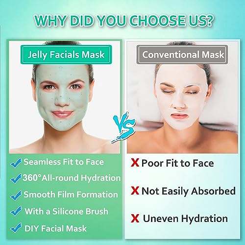 Jelly Mask Powder for Facials, Aloe Vera Jelly Masks for Facials Professional,Jelly Face Mask,Hydrating, Rubber Mask for Fight Fine Lines with Double-ended Silicone Brush, 23 Fl Oz