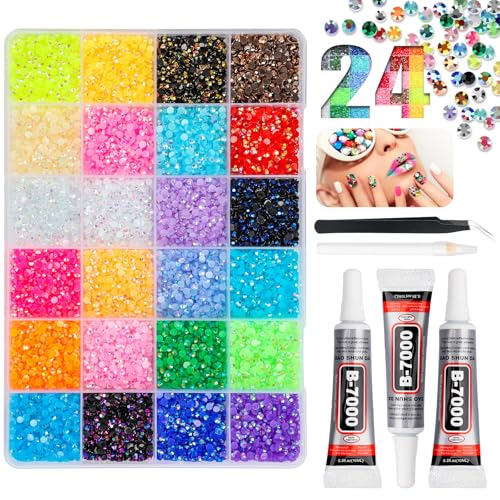 SNUGYOURT Jelly AB Rhinestone Bedazzling Kit with 24 Colors, 32000Pcs 3mm Gems + Glue & Tools for Crafts & Nail Art