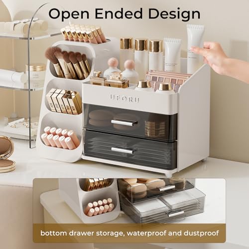 UFORU Makeup Organizer Countertop with 2 Drawers & Brush Holder