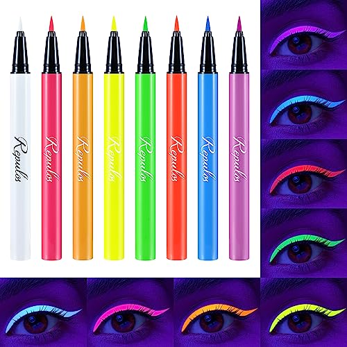 8-Piece UV Neon Liquid Eyeliner Set - Waterproof Matte