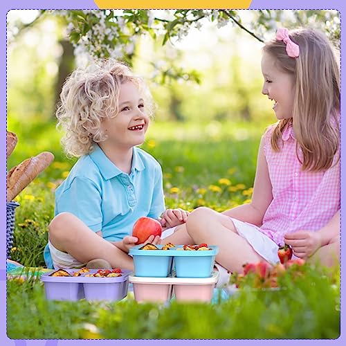 RGNEIN Bento Lunch Box for Kids (4 Pack) - 4-Compartment Salad Container for Lunch, Reusable BPA-Free Food Prep Containers, Snack Container for School, Work, and Travel (White Lid)