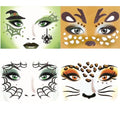 Halloween Face Tattoos Stickers Glitter Leopard Witch Spider Deer Face Gems Stickers for Women Men Halloween Costumes Party Decoration Supplies 4 Pcs