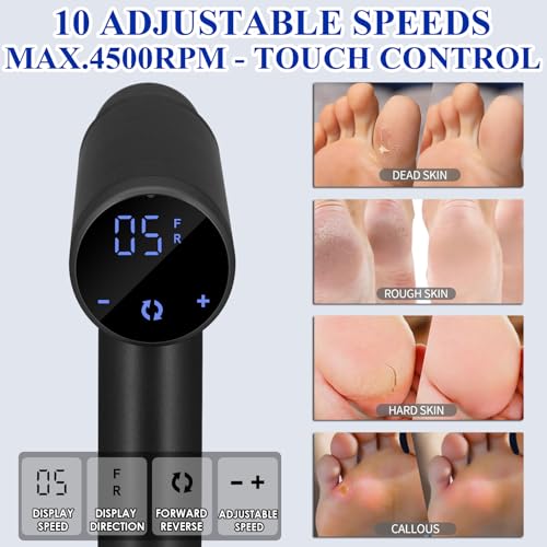 Electric Callus Remover with 10 Adjustable Speeds, 4500RPM Foot Grinder