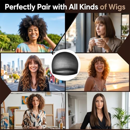 Black Wig Caps for Women and Men - 12 Pack Non-Slip Stocking Hair Nets for Wigs & Cosplay - Black / 12