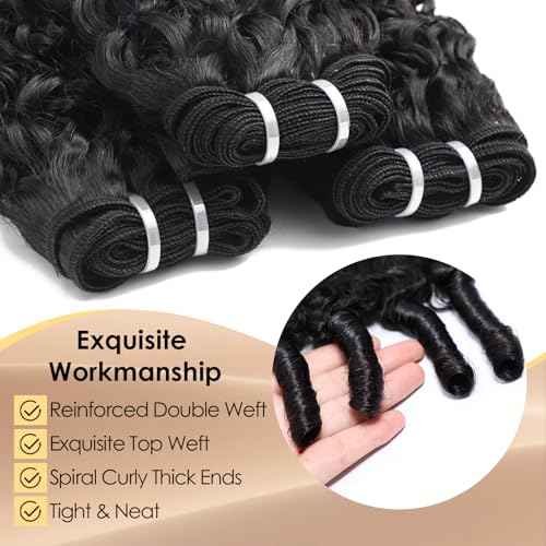 Lynch 15A Burmese Curly Bundles Human Hair, 16 Inch 1 Bundle 3C4A Water Wave Quick Weave with Spiral Curly End, Real 100% Unprocessed Kinky Curly Raw Human Hair Extensions for Women Natural Black