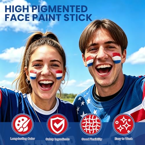 3-in-1 Red, White & Blue Face Paint Stick for Sports Fans