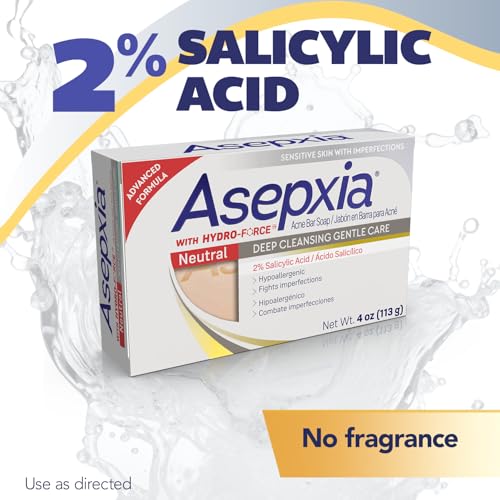 Asepxia Acne Treatment Neutral Hypoallergenic Bar Soap | 2% Salicylic Acid Cleanser, Removes Impurities & Excess Oil, Soothes Skin with Natural Botanical Extracts, Daily Use, Face Wash, 4 Oz, 2-Pack