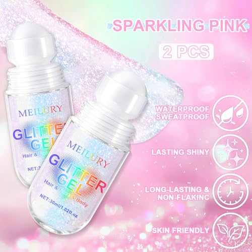 Roll-On Body Glitter Gel - Holographic Chameleon Shimmer (2 Pack)