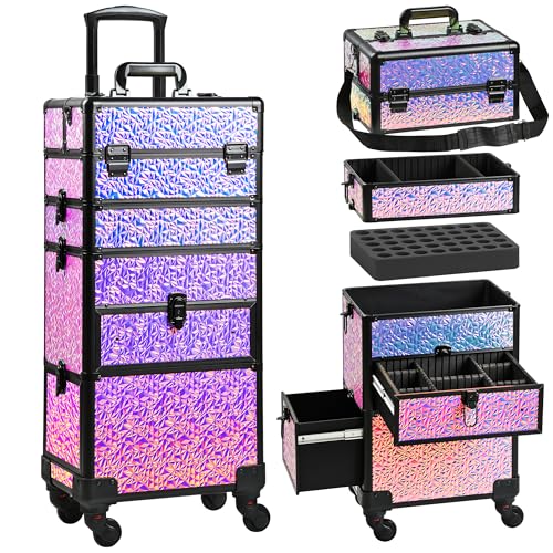 Rolling Makeup Train Case with Drawers & Wheels - Professional Salon Organizer