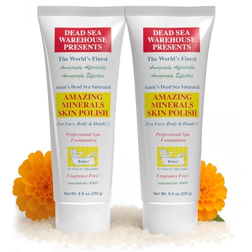 Dead Sea Warehouse ? Amazing Minerals Skin Polish ? 8.8 OZ ? Dead Sea Salt Face & Body Scrub ? All Natural Exfoliating Cleanser ? Unscented ? 2-Pack
