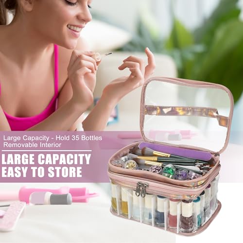VOCOSTE Nail Bag - Pink Carrying Case for 35 Bottles, Art Organizer & Travel Storage