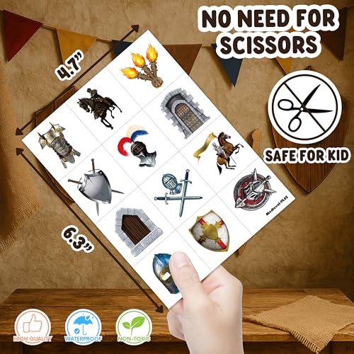 96 PCS Medieval Knight Temporary Tattoos for Kids | 8 Sheets