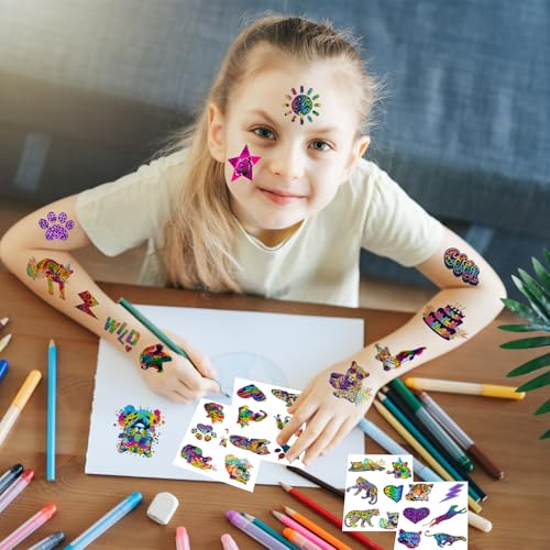 144PCS Cheetah Print Temporary Tattoos - Rainbow Leopard Stickers