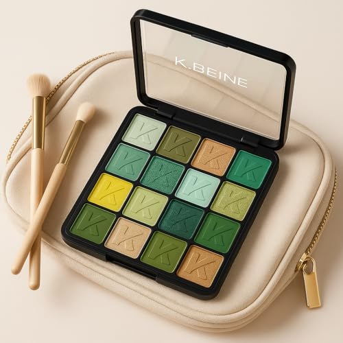 16-Color Green Eyeshadow Palette – Matte & Metallic