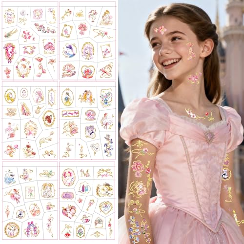 Gold Foil Fairy Tale Temporary Tattoos for Kids - 80 Metallic Styles