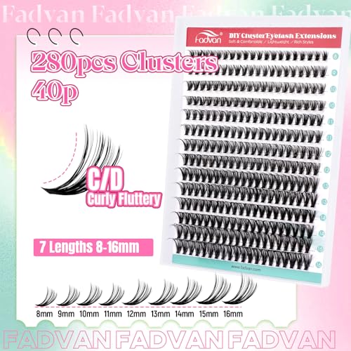 FADVAN 280pcs Fluffy Cluster Lashes 40D C-Curl 8-16mm Extensions