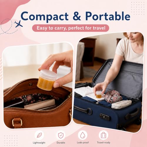 METAPACK 1 oz Clear Travel Jars with Orange Lid, Leakproof TSA Containers, Labels - 16 Pack
