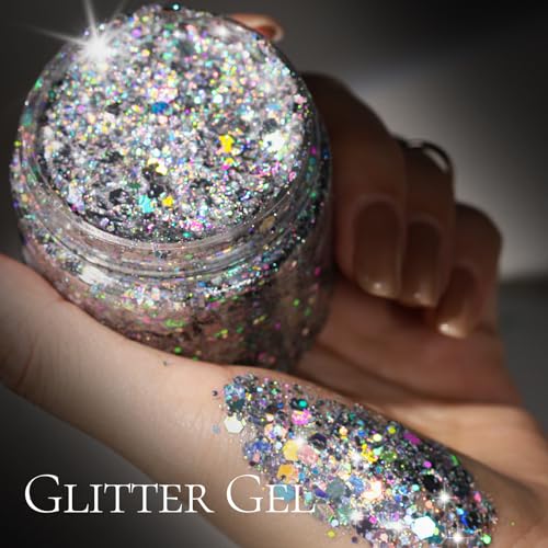 Teenitor Silver Body Glitter Gel - Long-Lasting Face & Hair