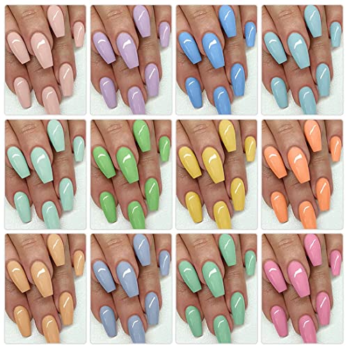 AIMEILI Summer Color Bright Pink Pastel Gel Nail Polish Color, Builder Base and No Wipe Top Coat Set