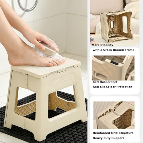Foldable Shower Stool for Shaving Legs, 11.9" Anti-Slip Foot Rest