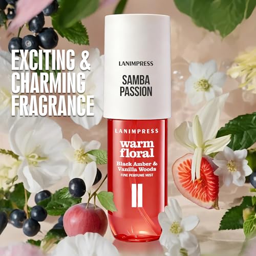 LANIMPRESS 3 Fl Oz Hair & Body Fragrance Mist - Floral Fruit Scent with Amber & Vanilla, Travel Size Eau De Parfum for Women