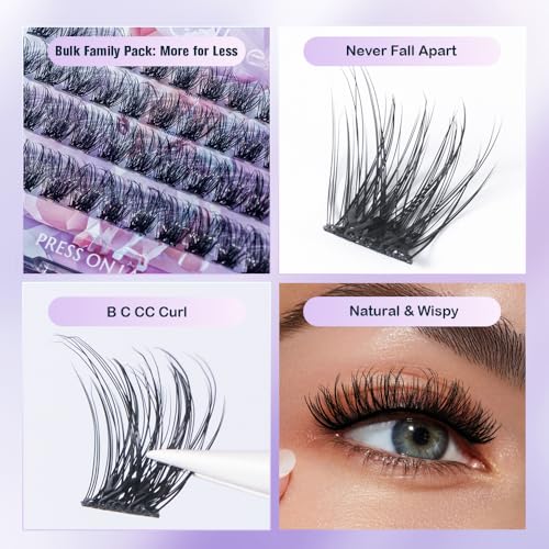 Self Adhesive Eyelashes, No Glue Needed Self Adhesive Lash Clusters, Reusable Pre-Glued Eyelashes No Remover No Residue for Beginners