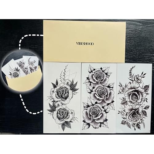 Temporary Tattoo 3 Sheets LargeTemporary Tattoo for Men Women Adults Waterproof Friction Resistant Low Reflective Lasts 5-7 day Theam Blooming roses