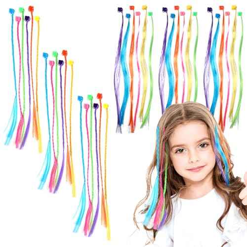 Vin Beauty 36 Pack Colored Hair Extensions for Girls, Clip-In, 33cm Length, Pink, Blue, Purple, Orange, Green, Yellow, Braid & Straight Styles