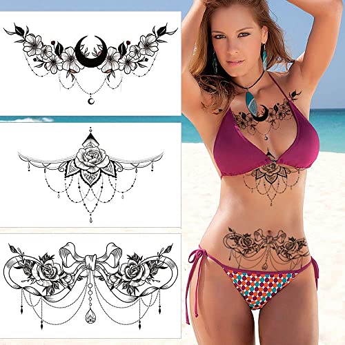 GLARYYEARS Temporary Tattoos for Women | 6-Pack Waterproof Black Floral