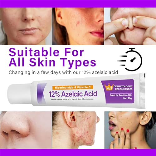 Azelaic Acid Serum, Booster 12% Azelaic Acid Cream, Hyaluronic Acid Serum & Niacinamide for Face, Facial Cream, Balance Excess Sebum,Smoothing Skin and Blemish,Pore Cleansing 1pcs