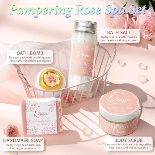 Spa Gifts for Women Bath Gift Set, Rose Relaxing Spa Gift Baskets Home Bath Set Self Care Kit Care Package Thank You Birthday Easter Gifts Basket for Women Her Mom Sister Friends Teen Girls Wife