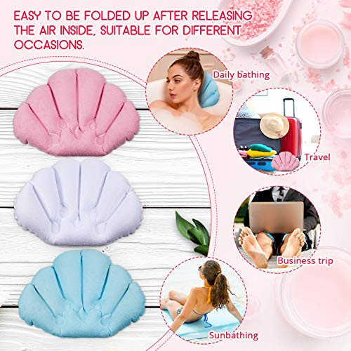 3-Pack Inflatable Bath Pillow with Suction Cups, Terry Cloth
