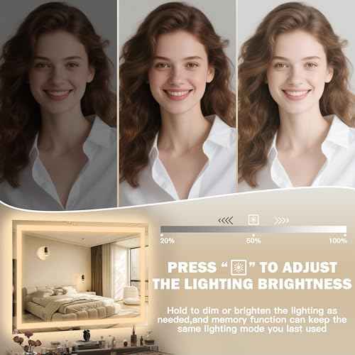 ROLOVE 38"x28" Inch Large Lighted Vanity Mirror, 3-Color Lighting & Dimmable Modes, LED Makeup Mirror for Bathroom/Dressing Room (Wall/Tabletop Mount, White)