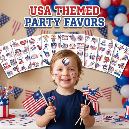 96 PCS USA Patriotic Temporary Tattoos for Kids | Fourth of July