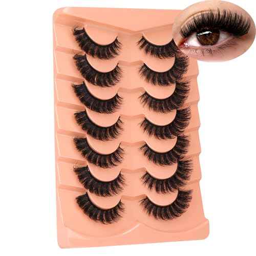 False Eyelashes Full Mink Lashes Long Eyelashes 200D Wispy Thick Russian Strip Lashes Cat Eye Volume Lash Strips D Curvature Dramatic 7 Pairs Fake Lash Extensions by Boahankuke