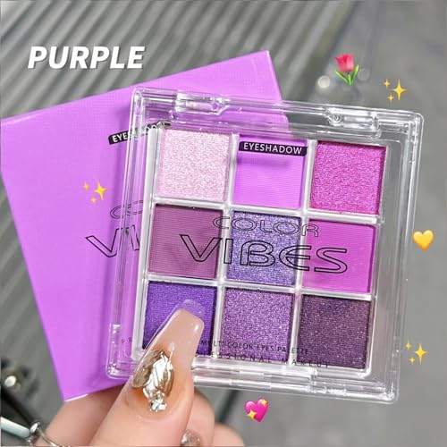 Erinde 9-Color Eyeshadow Palette - Purple Lavender Shimmer Matte
