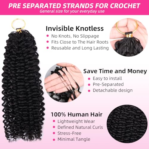 PERISMODA 14 Inch Curly Feather Crochet Human Hair Deep Wave Extensions for Black Women