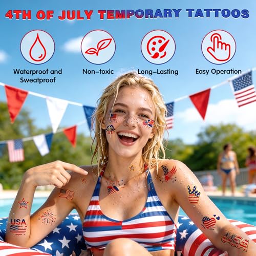 4th of July Temporary Tattoos - 36PC Patriotic Freckle Face Stickers