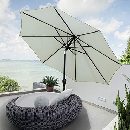 Tempera 9ft Patio Market Outdoor Table Umbrella with Push Button Tilt and Crank,Large Sun Umbrella with Sturdy Pole&Fade resistant canopy,Easy to set, Grass