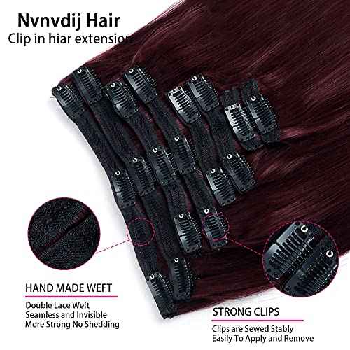 Nvnvdij Straight Clip in Hair Extensions Remy Human Hair 8pcs Per Set with 18Clips Double Weft Clip in Human Hair Extensions Real Human Hair For Women (18 Inch #99J)