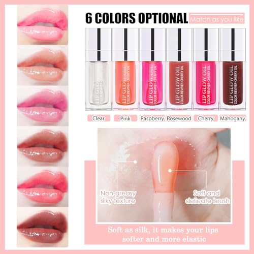 2PCS Lip Oil Set, Hydrating Lip Glow Oil Lip Plumper Gloss, Tinted Lip Oils Transparent Long Lasting Non-sticky Lip Gloss, Plumping Lip Gloss Lip Care Kit (Raspberry & Cherry)
