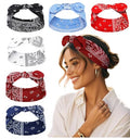 Boho Paisley Bandana Headbands for Women with Bow - 6 Pack