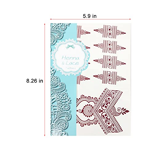 10 Sheets Henna Tattoos Temporary Stickers 10Pcs Brown Tattoo Templates Women Body Art Stickers for Wedding Party(10pcs Brown)