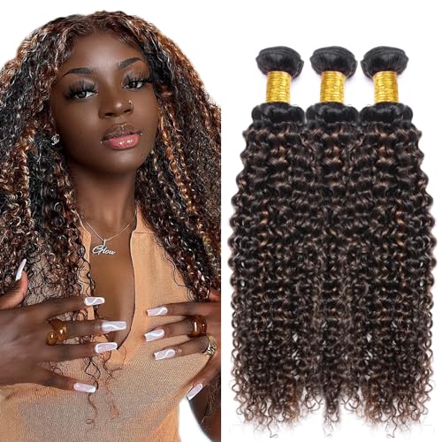 Fridnae 30 Inch Ombre Curly Wave Human Hair Bundles